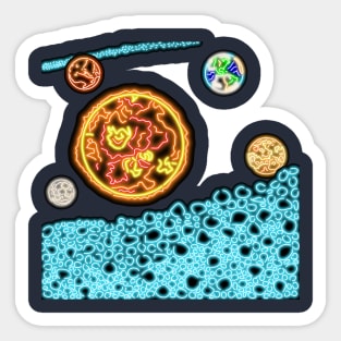 Electric Solar System Neon Asteroid Belt and Inner Planets Sticker